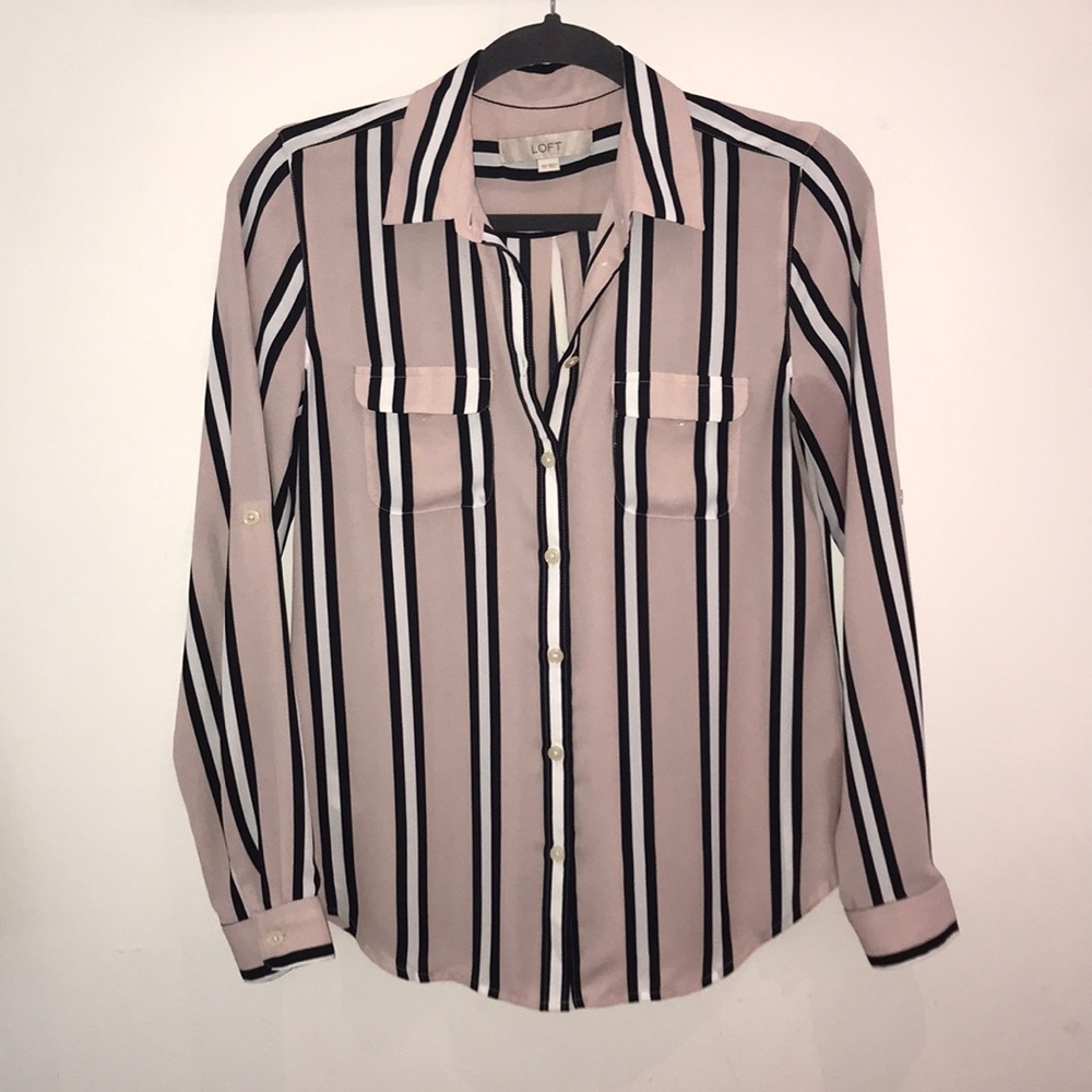 Striped button up woven blouse